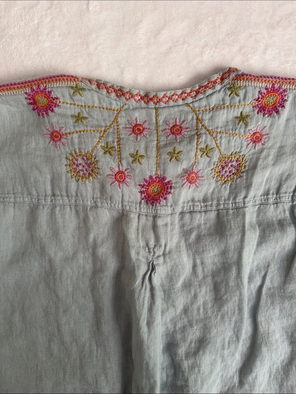 Johnny Was Elektra Light Teal Linen Embroidered Mini Dress - Picture 7 of 10